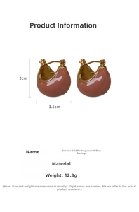 Detailed size specifications for pink drip glaze gold-plated geometric hoop earrings