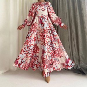 Robe Maxi Fleurie Bohème Polyester Manche Lanterne Col Rond Français Élégant Taille Haute Ligne A Femme