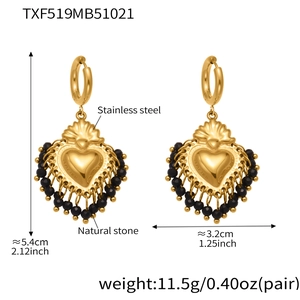 Détails des boucles d'oreilles cœur dorées 5,4x3,2cm en acier inoxydable et pierre naturelle