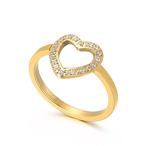 Hollow Heart Ring 316L Stainless Steel Cubic Zirconia Minimalist Sweet Fashion Jewelry For Women Girls