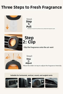 Guide showing car air vent clip diffuser installation steps and vent compatibility