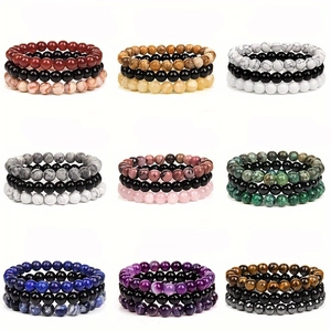 Natural Tiger Eye Stone Turquoise Hematite Amethyst Beaded Bracelet Set For Men Women Polished Stone Healing Jewelry