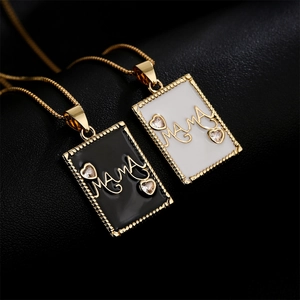 Mama Lettering Pendant Necklace 18K Gold Plated Copper Rectangular Enamel With Heart Zircon Jewelry Gift For Women