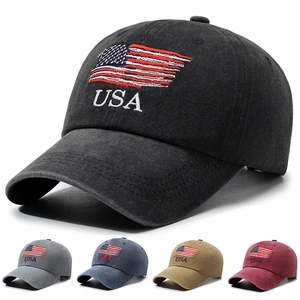 Washed Cotton Baseball Cap USA Flag Embroidery Distressed Adjustable Dad Hat Outdoor Sun Protection For Men And Women