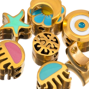 Golden stainless steel enamel flower and starfish charms for DIY jewelry making