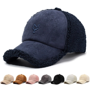 Autumn Winter Warm Baseball Cap Suede Teddy Velvet Splicing Embroidery Adjustable Outdoor Windproof Sun Hat For Men Women