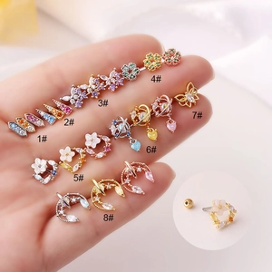 Knorpel Ohrstecker Edelstahl Kupfer Bunter Zirkon Schmetterling Herz Mond Stern Geometrisch Trendiger Koreanischer Schmuck