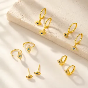 Evil Eye Hoop Earrings 925 Sterling Silver Cubic Zirconia Blue Eye Dainty Fashion Jewelry For Women