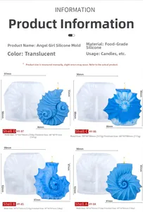 Detailed size chart for conch seashell silicone candle molds with dimensions and weight info