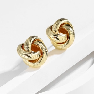 Minimalist twisted rope knot earrings in gold finish featuring a unique textured design