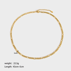 Catena Figaro 5mm in acciaio inox placcato oro 18K, lunghezza 43+5cm e chiusura a moschettone