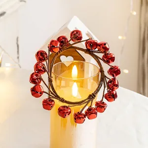 Christmas Bell Wreath Candle Ring Decorative Iron Bells Handmade Festival Home Table Ornament Red Green