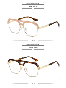 Détails des lunettes rétro à double pont en or rose et or léopard, modèles C10 et C11