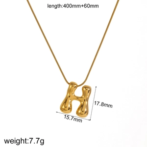 Polished 18k gold plated stainless steel letter H pendant necklace dimensions and specs