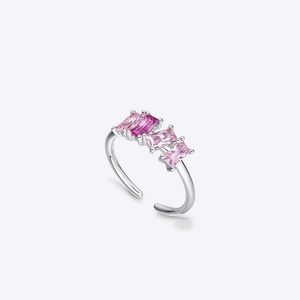 Adjustable silver ring featuring gradient pink zircon stones in a sleek minimalist design