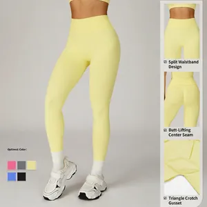 Leggings de yoga sans couture taille haute jaunes pour femmes, sport et fitness