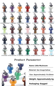 Detailed chart of 35 natural crystal mushroom pendants with wizard caps and dimensions