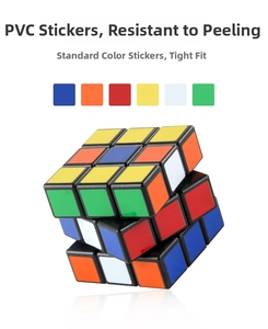 Detail of 3x3 educational cube showing durable PVC stickers and standard six-color scheme