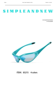 Detailed side view of Y2K futuristic wrap-around sunglasses in light blue with anti-slip tips