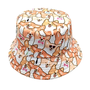 Bob réversible beige avec imprimé corgi de bande dessinée pour protection solaire