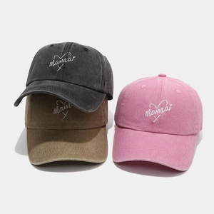 Washed cotton baseball caps for women with embroidered Mama lettering in three colors