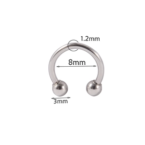 Detail of 1.2mm surgical steel circular barbell piercing with 8mm inner diameter size