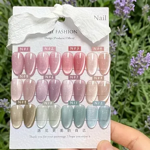 Satin white cat eye nail polish set featuring 12 vibrant colors with metallic luster