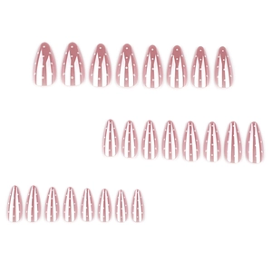 Pink almond press-on nails with white polka dots and vertical stripes 24-piece set