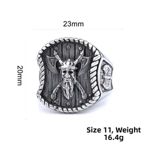 Detail view of vintage Viking shield ring showing dimensions 23mm width and 16.4g weight