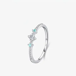 925 Sterling Silver Ring For Women Sparkling Round Zirconia Hand-Inlaid Fresh Style Geometric Fashion Jewelry Finger Ring