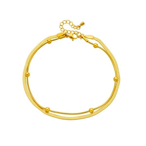 Double-layered gold stainless steel anklet with sleek snake chain and delicate beads