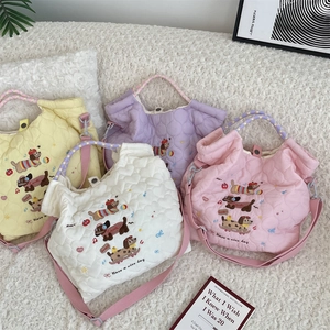 Quilted heart embroidery handbags in candy colors with adjustable shoulder straps