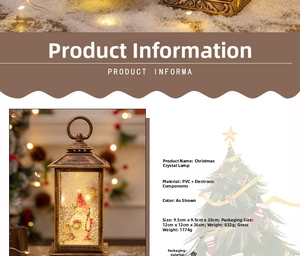 Detailed specs of bronze Christmas lantern with Santa scene and festive liquid glitter