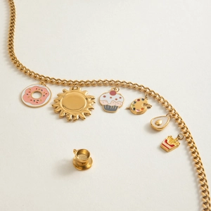 18K gold plated stainless steel 5mm flat chain necklace with colorful enamel food charms