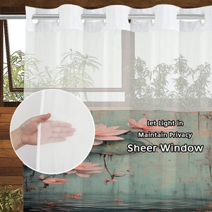 Waterproof shower curtain detail with lotus pattern showing semi-transparency and privacy