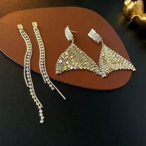Elegant gold fishtail tassel earrings and rhinestone mesh drop earrings for women