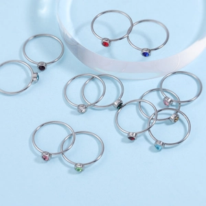Minimalist Round Birthstone Ring 304 Stainless Steel With Glass Gemstone Jewelry Gift For Women Men Daily Wear Fashion