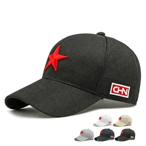Baseball Cap Breathable Mesh Sun Protection Red Star Embroidery Adjustable Outdoor Sports Hat For Men Women