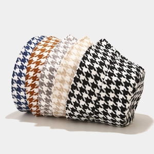 Thick houndstooth checkered bucket hats for women in multiple colors for autumn and winter