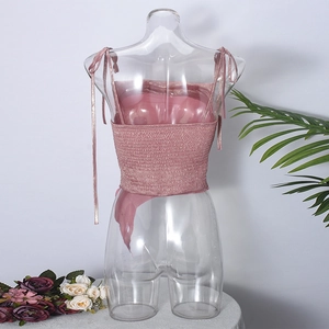 Haut caraco rose métallisé avec dos froncé élastique et fines bretelles réglables