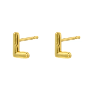Detailed view of polished 18K gold-plated earring in capital letter L shape