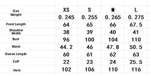 Detailed sizing chart for women's lace patchwork long sleeve blouse with measurements