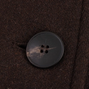Women's British style dark brown wool coat with textured round button and tweed fabric