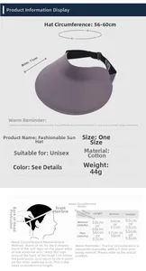 Size chart showing 11cm brim sun visor hat specs and head circumference measurements