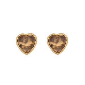 Maillard style heart stud earrings with golden edges and amber brown center stones