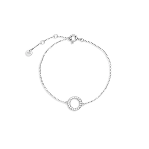 Minimalist S925 sterling silver chain bracelet with a sparkling paved circle pendant
