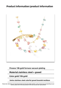 Detail of 18K gold plated stainless steel necklace with colorful natural crushed stones