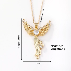 Detailed view of angel wing heart pendant with dimensions and cubic zirconia inlay