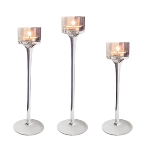 Three-piece European clear glass candle holder set for romantic dinner table setting