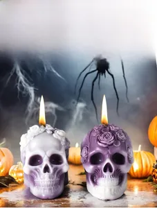 Detailed rose skull scented candle made with DIY silicone mold for Halloween decor